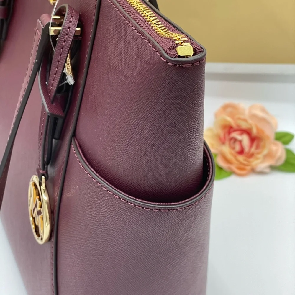 MICHAEL KORS CHARLOTTE LARGE TOP ZIP TOTE DARK CHERRY NWT